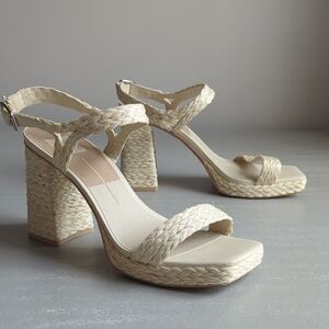 Dolce Vita Alansa Raffia Heels Cream 4" Sandal Strappy size 10